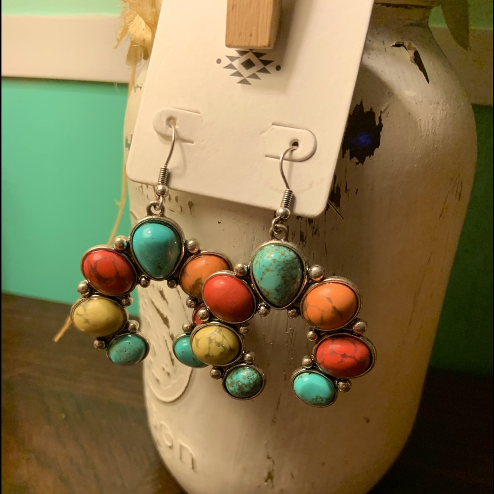 Western Squash Blossom Multi Color Earrings NEW